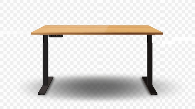 une table en bois avec une base noire et un fond blanc