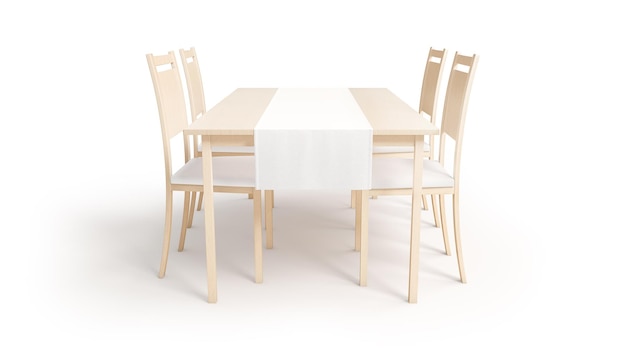 Table en bois blanche avec maquette de coureur blanc vue de devant