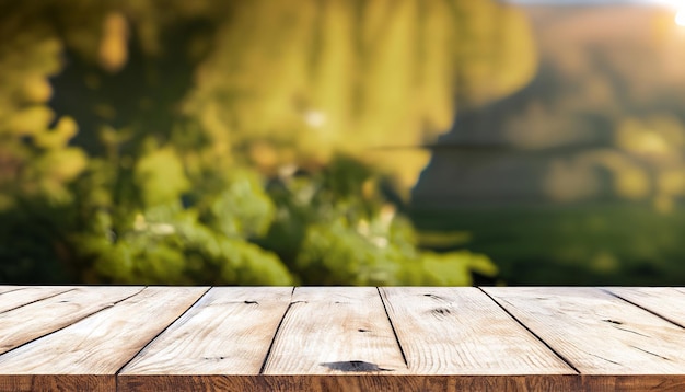 Une table en bois avec une bouteille de vin dessus