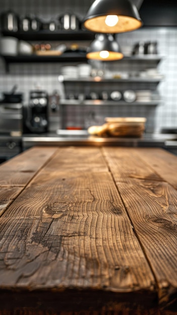 Table en bois à côté du poêle dans la cuisine