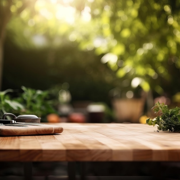 Une table en bois avec un couteau et un couteau dessus