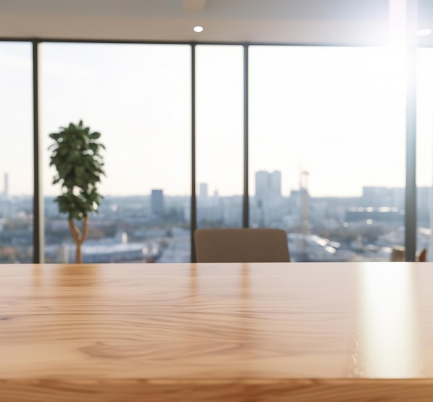 Table en bois dans un bureau léger