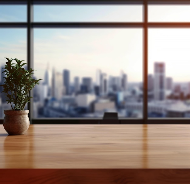 Table en bois dans un bureau léger