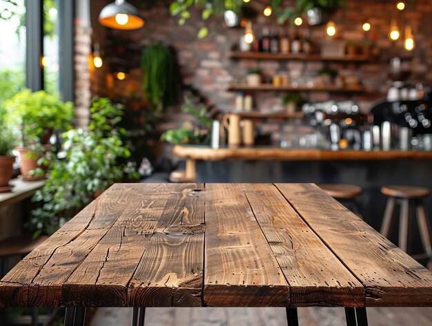 Table en bois dans un café