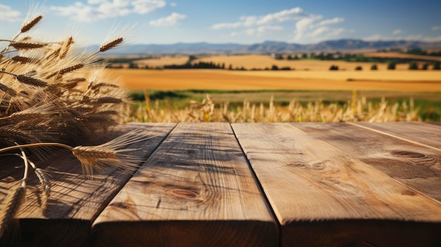 Table en bois dans un champ de blé