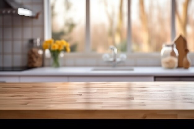 Table en bois dans la cuisine près de la fenêtre