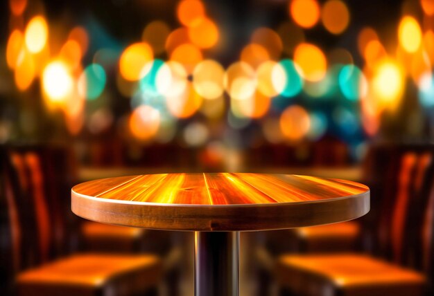 Table en bois dans le restaurant en arrière-plan flou