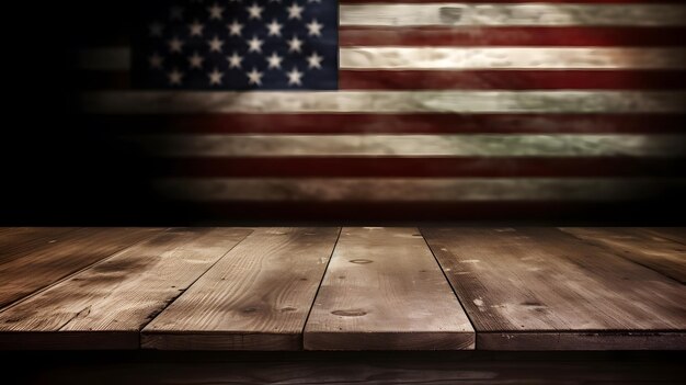 Une table en bois avec un drapeau qui dit usa dessus