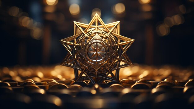 Table en bois avec une étoile dorée