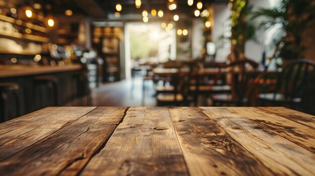 table en bois sur le flou du café café magasin arrière-plan du bar génératif Ai