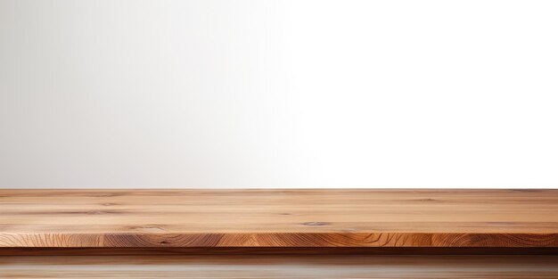 Table en bois avec fond blanc idéale pour l'exposition ou la composition de produits