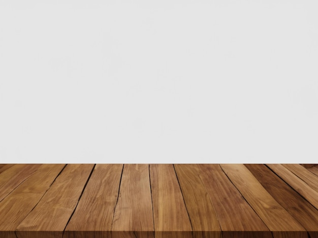 Table en bois et fond blanc