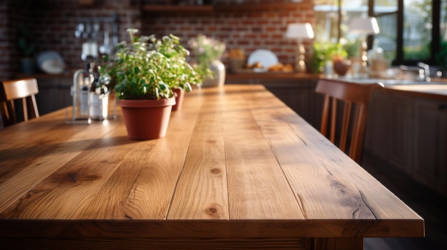 table en bois avec un fond de cuisine