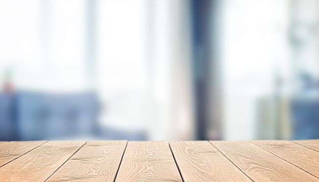 Table en bois et fond de défocalisation