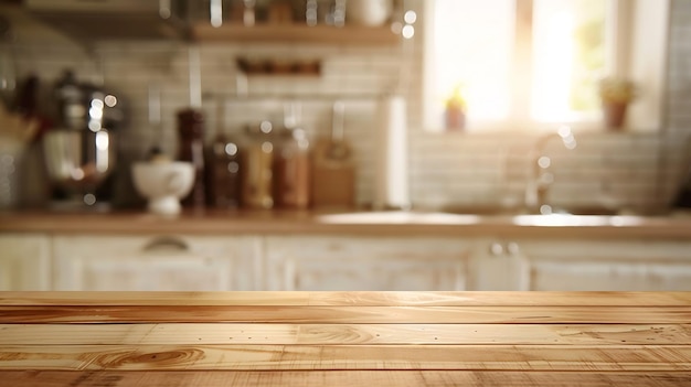 Table en bois sur fond flou de la salle de cuisine Pour l'affichage ou la conception de produits de montage AI générative