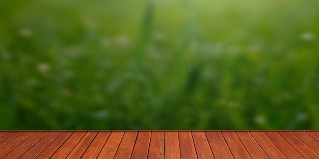 Table en bois et fond de forêt pour le produit d'exposition ou la conception graphique