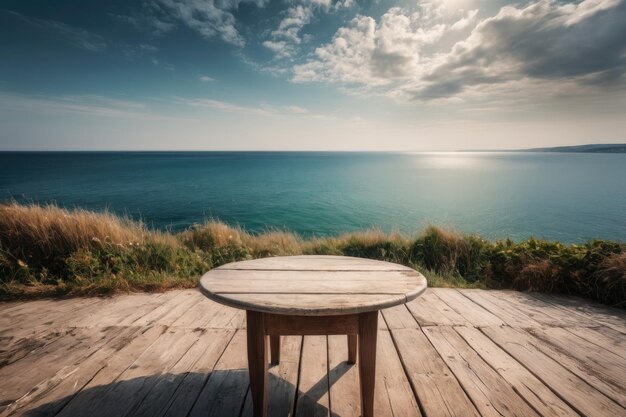 Table en bois sur le fond de la mer