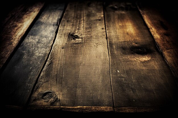 Photo une table en bois avec un fond noir et un fond noir.