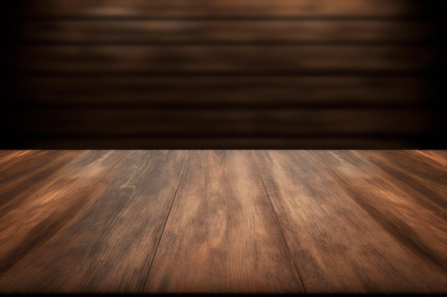 Une table en bois avec un fond sombre