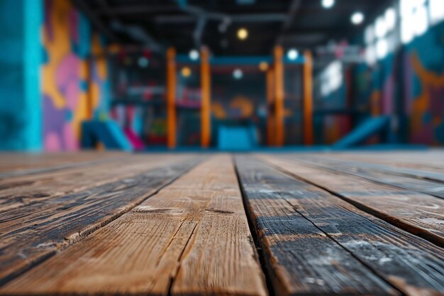 Table en bois avec fond de trampoline