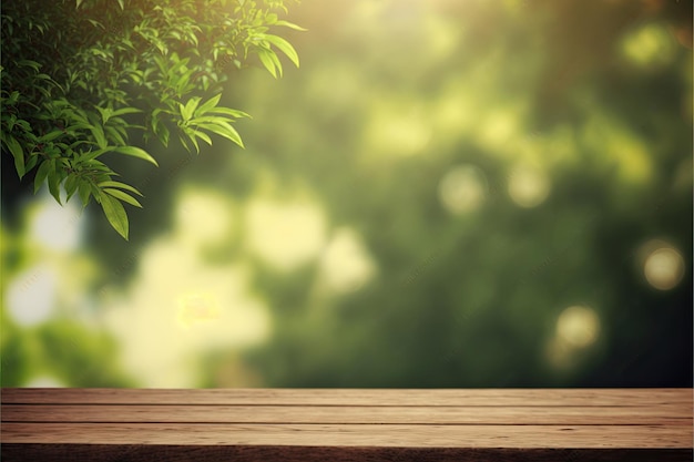 Une table en bois avec un fond vert et le mot bambou