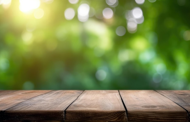 Table en bois avec un fond vert