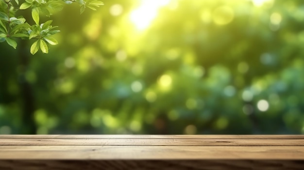 Une table en bois avec un fond vert