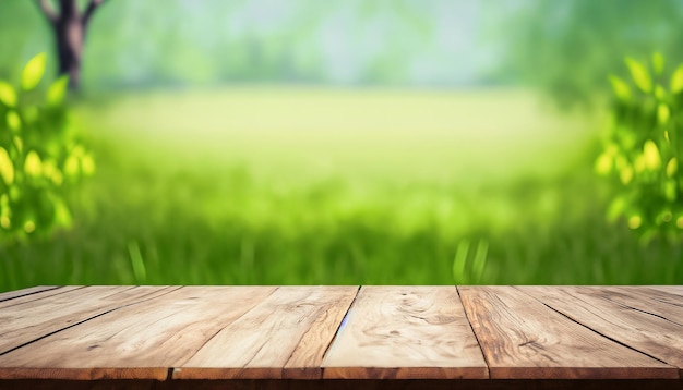 Table en bois avec un fond vert