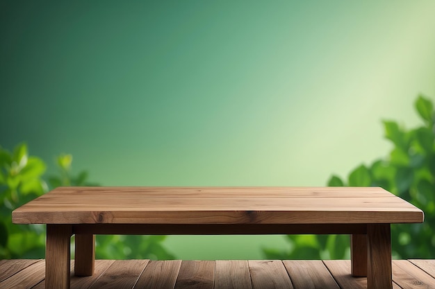 Table en bois sur fond vert