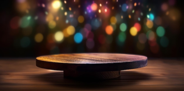 Table en bois joyeuse avec fond bokeh coloré parfait pour votre décoration d'intérieur