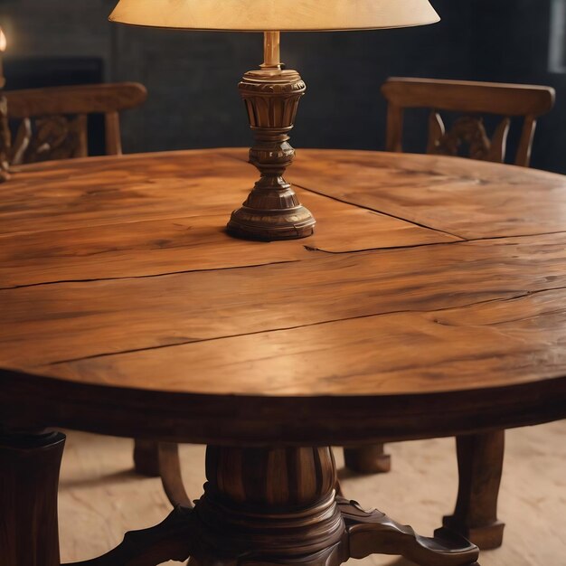 Photo une table en bois avec une lumière dessus.