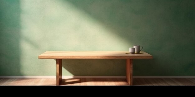 Table en bois et lumière du soleil ombre vert sauge copie espace arrière-plan généré par l'IA