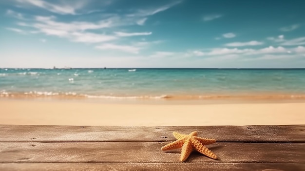 Table en bois Mpty sur une magnifique plage tropicale paradisiaque