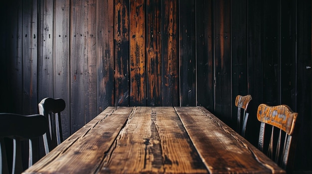 table en bois et mur en bois sombre Ai Generative