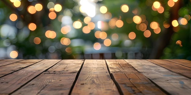 Table en bois naturel avec fond Bokeh flou Ai généré