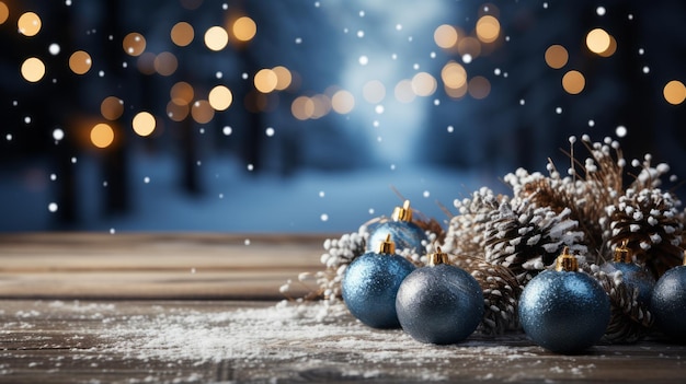 Table en bois avec un Noël festif