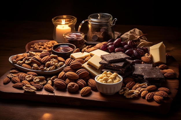Photo une table en bois ornée de chocolat
