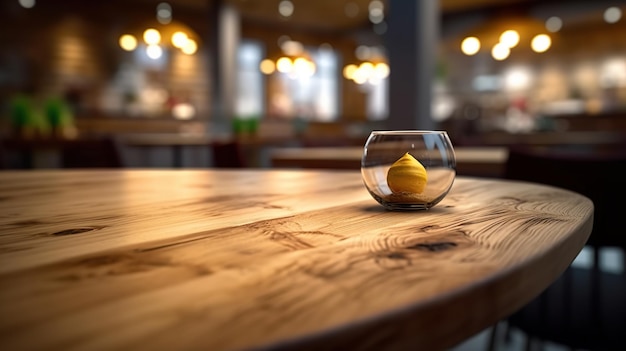 Table en bois photo en arrière-plan flou d'un restaurant moderne