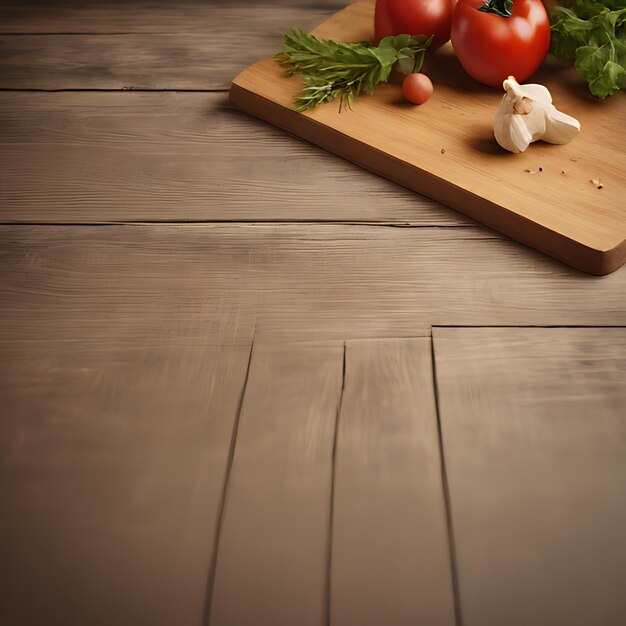 Photo une table en bois avec une planche à couper et des tomates dessus