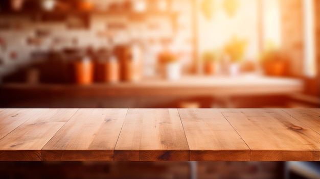 une table en bois avec une plante dans un pot