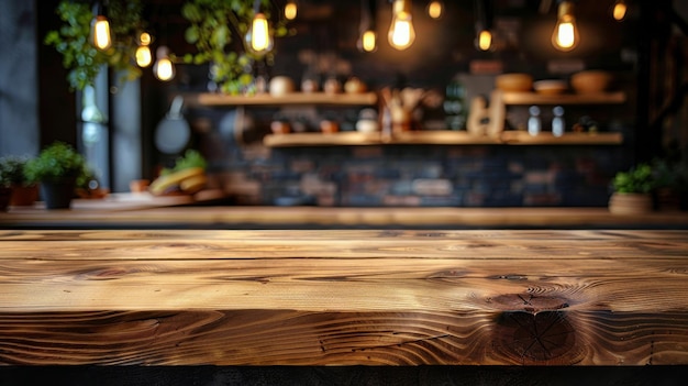 Table en bois avec une plante en pot