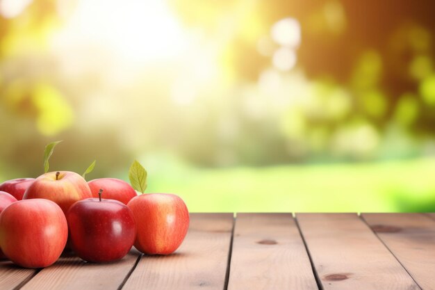 Table en bois avec des pommes rouges Illustration Generative AIxD