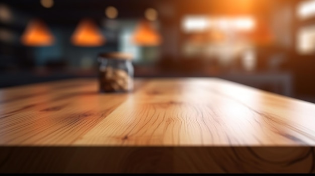 Une table en bois avec un pot de noix dessus