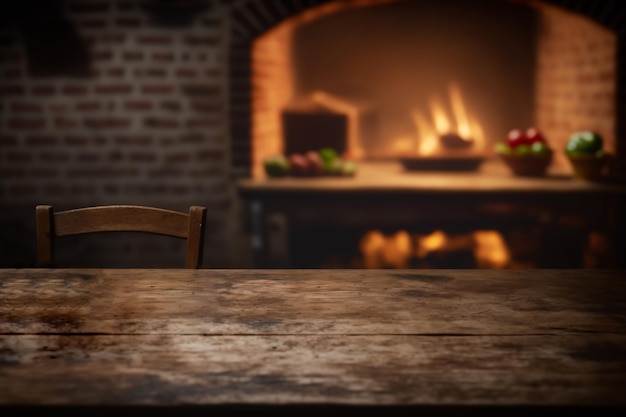 Table en bois pour affichage de produit pizza four à pizza AI générative