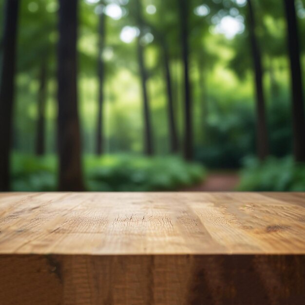 table en bois pour l'affichage des produits sur un fond naturel vert IA générative