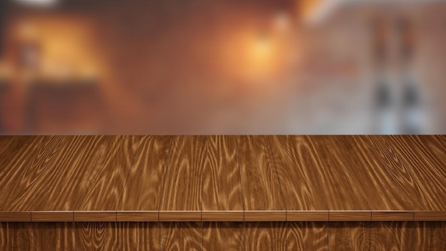 Table en bois réaliste vue de dessus de la planche de bois rendu 3d avec un arrière-plan flou
