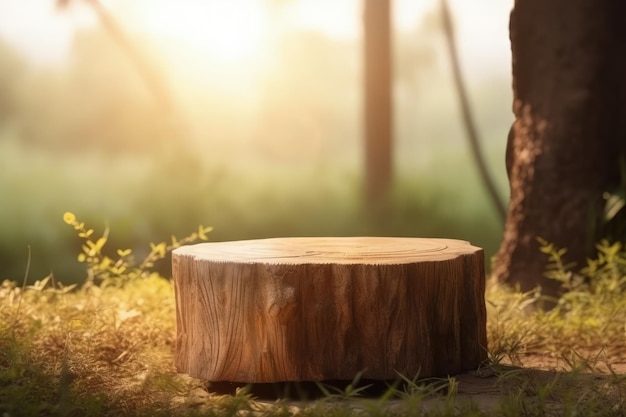 Table en bois rustique au cœur d'une forêt luxuriante créée avec la technologie Generative AI