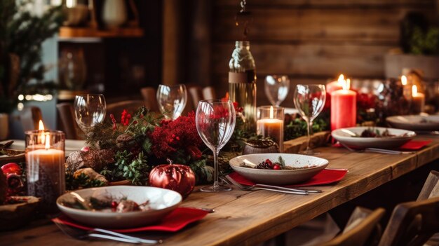 Table en bois rustique aux accents festifs