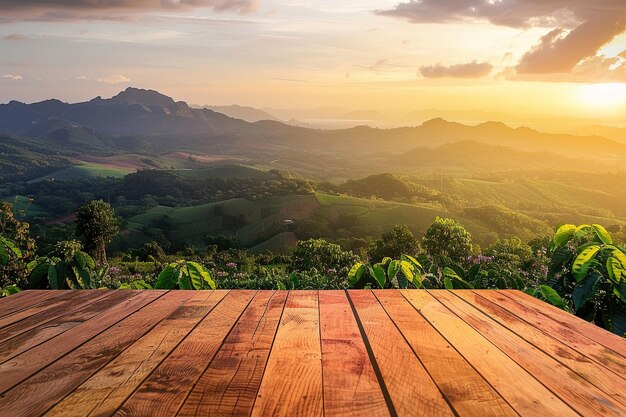 Une table en bois rustique dans un environnement naturel