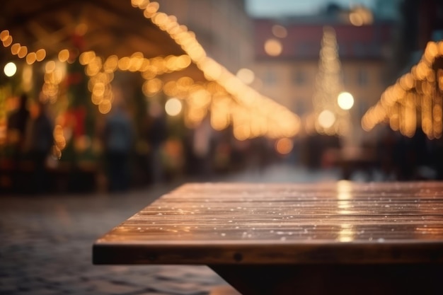 Table en bois rustique avec décorations de Noël générée par l'IA